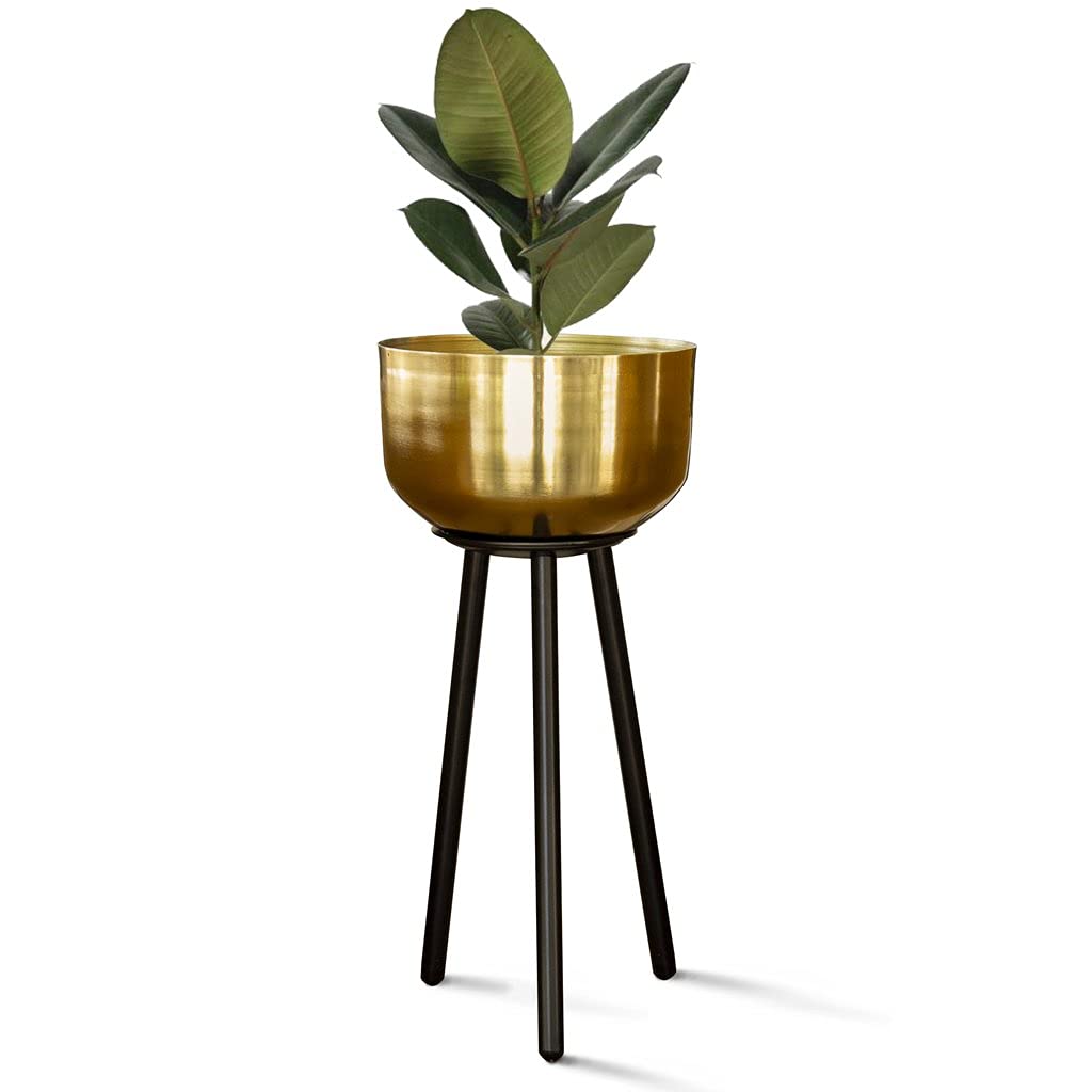 Vocabuy Marcel Metal Plant Container (Gold) | Heavy Duty High Durable Floor Pot with Stand for Living Room, Indoor/Outdoor Balcony Home Decor