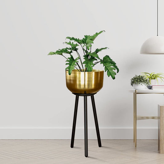 Vocabuy Marcel Metal Plant Container (Gold) | Heavy Duty High Durable Floor Pot with Stand for Living Room, Indoor/Outdoor Balcony Home Decor