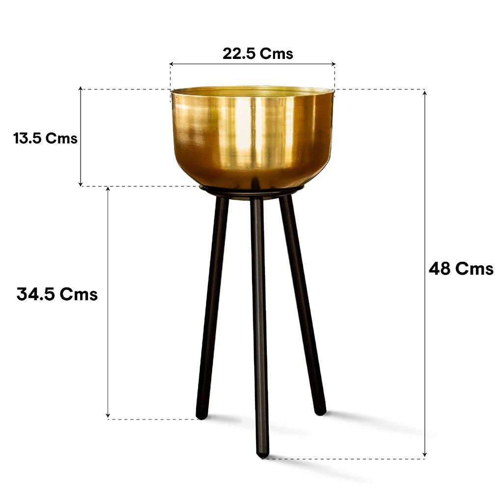 Vocabuy Marcel Metal Plant Container (Gold) | Heavy Duty High Durable Floor Pot with Stand for Living Room, Indoor/Outdoor Balcony Home Decor